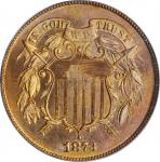 1873 Two-Cent Piece. Open 3. Proof-64 RD (PCGS). OGH.