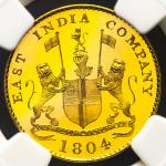 INDIA British India Bombay Presidency イギリス領インド・ボンベイ保護領 Gilt 1/2Pice AH1219(1804) NGC-PF65   Ultra Ca
