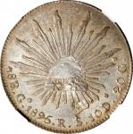 1895-Go RS年墨西哥鹰洋一圆银币。瓜纳华托铸币厂。MEXICO. 8 Reales, 1895-Go RS. Guanajuato Mint. NGC Unc Details--Chopmar
