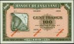 FRENCH GUIANA. Banque de la Guyane. 100 Francs, Nd. P-13s. Specimen. PMG Choice About Uncirculated 5