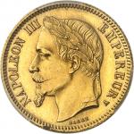 FRANCE Second Empire / Napoléon III (1852-1870). Épreuve de 1 franc tête laurée en Or, frappe de pré