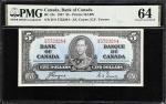 CANADA. Bank of Canada. 5 Dollars, 1937. BC-23c. PMG Choice Uncirculated 64.