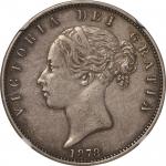 英国(GB), 1878, 銀(Ag), 1/2ｸﾗｳﾝ Crown, NGC AU50, 美/極美, VF/EF, ヴィクトリア女王像 ヤングヘッド 1/2クラウン銀貨 1878年 KM756