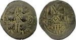 ARAB-BYZANTINE: Justin & Sophia type, late 7th century, AE follis (4.54g), Abila (= Tel Abil), ND, A