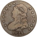 1824/2 Capped Bust Quarter. B-1, the only known dies. Rarity-3. VG-10 (PCGS).