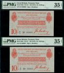 Treasury Series, John Bradbury, consecutive pair of second issue 10 shillings (2), ND (21 January 19