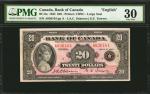 CANADA. Bank of Canada. 20 Dollars, 1934. BC-9a. English. PMG Very Fine 30.