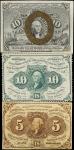 Lot of (3) Fr. 1230, 1240 & 1244. 5 & 10 Cents. First & Second Issue. Choice About Uncirculated & Ch