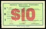Indonesia  Japanese Occupation, $10 Bond Series 972 printed by Central Printers Syonan, EF small spl