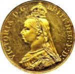 1887 年维多利亚高冠马剑，5 磅金币一枚，PCGS MS62评级编号：82634694