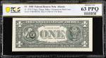 Fr. 1913-F. 1985 $1 Federal Reserve Note. Atlanta. PCGS Banknote Choice Uncirculated 63 PPQ. Overpri