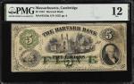 Cambridge, Massachusetts. Harvard Bank 1861. $5. PMG Fine 12.