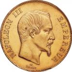 フランス(France), 1859, 金(Au), 100フラン Francs, PCGS MS61, 極美/未, AU, ナポレオン3世 無冠像 100フラン金貨 1859年(A) KM786.1