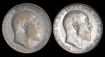 GREAT BRITAIN Edward VII エドワード7世(1901~10) Florin 1907,10  計2枚組 2pcs 返品不可 要下見 Sold as is No returns V