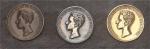 ESPAGNE - SPAINAlphonse XIII (1886-1931). Coffret de 3 médailles Or, argent et bronze, jurement de l