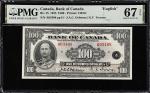 1935年加大拿银行100加元 PMG Gem Unc 67 EPQCANADA. Bank of Canada. 100 Dollars, 1935