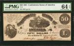 T-14. Confederate Currency. 1861 $50. PMG Choice Uncirculated 64 EPQ.