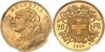 SUISSEConfédération Helvétique (1848 à nos jours). 20 francs 1926, B, Berne. Av. HELVETIA. Buste d’H