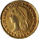 COLOMBIA. 2 Pesos, 1871-MEDELLIN. Medellin Mint. PCGS AU-58.