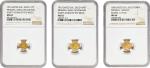 Lot of (3) Mint State California Gold Charms. Minerva or Eureka / Bear. (NGC).