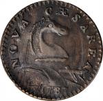 1787 New Jersey Copper. Maris 46-e, W-5250. Rarity-1. No Sprig Above Plow, Clashed Die. AU-55 (PCGS)