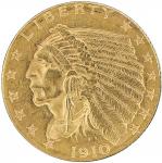 1910年美国2.5美元金币一枚，完全未使用品