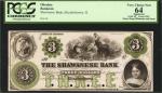 Elizabethtown, Illinois. Shawanese Bank. ND (18xx). $3. PCGS Currency Very Choice New 64 Apparent. M