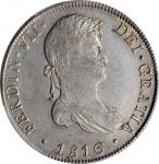 PERU. 8 Reales, 1816-LIMA JP. Lima Mint. Ferdinand VII. PCGS AU-58 Gold Shield.