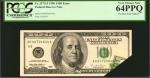 Fr. 2175-J. 1996 $100 Federal Reserve Note. Kansas City. PCGS Currency Very Choice New 64 PPQ. Pre-F