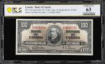 CANADA. Bank of Canada. 100 Dollars, 1937. BC-27b. PCGS Banknote Choice Uncirculated 63.
