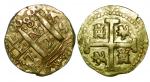 Peru, Luis I (1724). 1725. Lima. M. Gold 8 escudos, Cross of Jerusalem, lions and castle in quarters