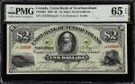 CANADA. Union Bank of Newfoundland. 2 Dollars, 1882. CH #750-16-02. PMG Gem Uncirculated 65 EPQ.