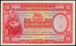 Hong Kong & Shanghai Banking Corporation,$100, 1 August 1952, serial number F210921,red on multicolo