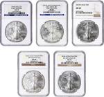 Lot of (5) Mint State 2010s Silver Eagles. MS-69 (NGC).