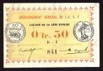 x Gouvernement Generale de lA.O.F, 50 centimes, Ivory Coast (1917), serial number B-1 841, yellow an