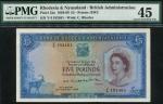 Bank of Rhodesia and Nyasaland, ｣5, 15th August 1958, serial number Y/4 192461, blue, pale orange, l