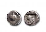 古希腊菲利亚古风标准重银币一枚，重：10.81g，NGC CH AU   元前460-430年发行于潘菲尼亚赛迪（SIDE）,1标准重银币正面：石榴背面：雅典娜科林斯头盔头像公元前7世纪，库米人创建赛