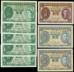 1936-58年香港政府一元纸币8枚一组，VF-UNC品相