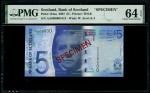2007年苏格兰银行5镑样票，编号AA000000，PMG 64EPQ