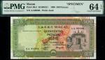 Banco Nacional Ultramarino, Macao, specimen 500 Patacas, 3 September 1990, serial number AA 00000, o