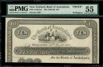 1884年新西兰澳大拉西亚银行10镑经裁切试印样票，威灵顿地名，PMG 55，背有贴痕