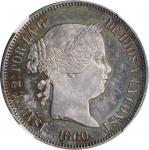 SPAIN. 20 Reales, 1860. Madrid Mint. Isabella II. NGC MS-63+.