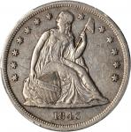 1843 Liberty Seated Silver Dollar. OC-2. Rarity-1. EF-40 (PCGS).