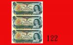 1973年加拿大银行 1元，三连。未使用Bank of Canada, $1, 1973, triple pieces uncut. UNC