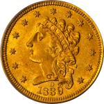 1839-D经典人像1/4美元金币 PCGS MS 64 1839-D Classic Head Quarter Eagle