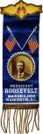 1905 Theodore Roosevelt Inaugural Badge. Approximately 75 mm x 230 mm. Silk, celluloid and metallic 
