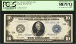 Fr. 911c. 1914 $10 Federal Reserve Note. New York. PCGS Currency Choice About New 58 PPQ.