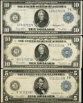 Lot of (3). Fr. 851B, 911B & 931B. 1914 $5 & $10  Federal Reserve Notes. Very Fine.