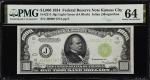 Fr. 2211-Jlgs. 1934 Light Green Seal $1000 Federal Reserve Note. Kansas City. PMG Choice Uncirculate