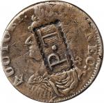 1787 Connecticut Copper. Miller 16.5-p, W-3030. Rarity-7-. Draped Bust Left—Counterstamped P.T. Brun